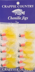 Card of Crappie Country chenille jigs in yellow and pink, 1/24 oz