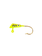 Crappie Country Drone jig head, chartreuse, black stripes
