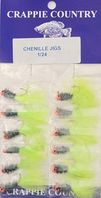 Card of Crappie Country chenille jigs in chartreuse and black, 1/24 oz