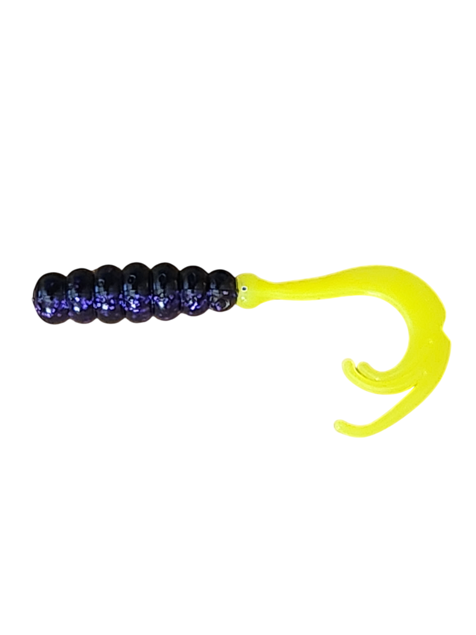 Crappie Country WOW Grub 2 inch curly tail soft plastic in midnight purple