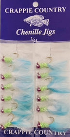 Card of Crappie Country chenille jigs in light blue, 1/24 oz